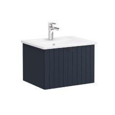 Vitra Root Groove 69350 Lavabo Dolabı, Tek Çekmeceli, 60 Cm, Mat Lacivert, Köşeli Lavabolu